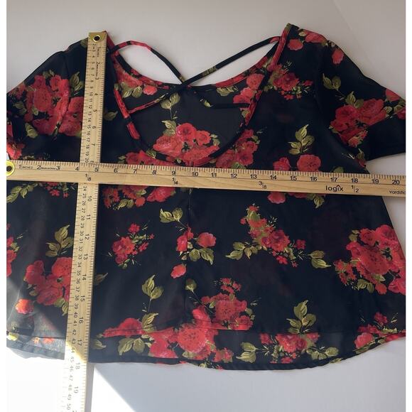 Ali & Kris Sheer Black Floral Top M Whimsygoth Witchy Gothic Romance Dark Fairy - Picture 3 of 6